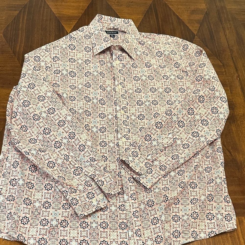 Men's Patterned Shirt - Pink and Blue club room size XXL button up dress shirt